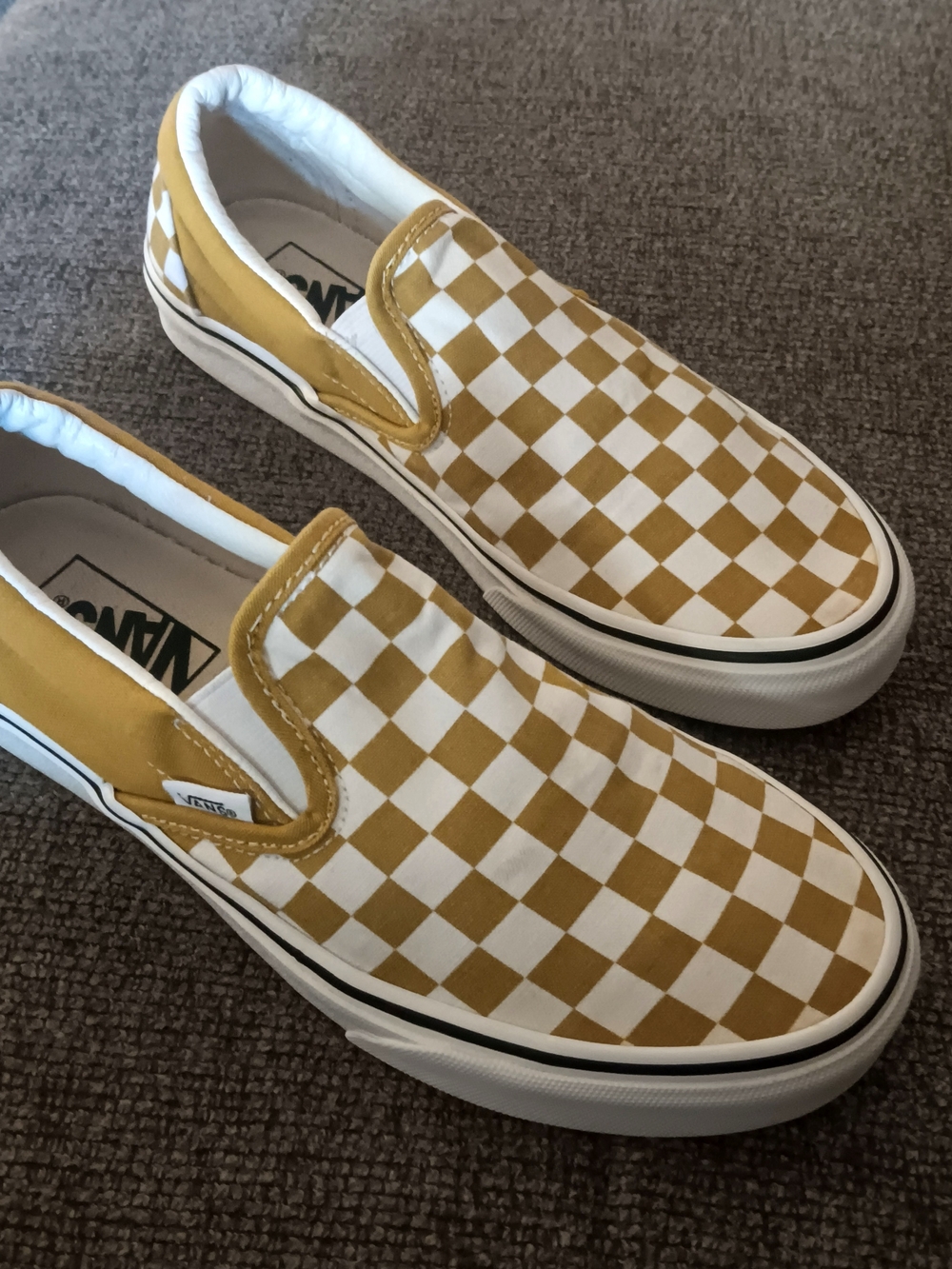 Vans Checkerboard Slip-On Sneakers in Mustard Yellow and White - Picture 4 of 4